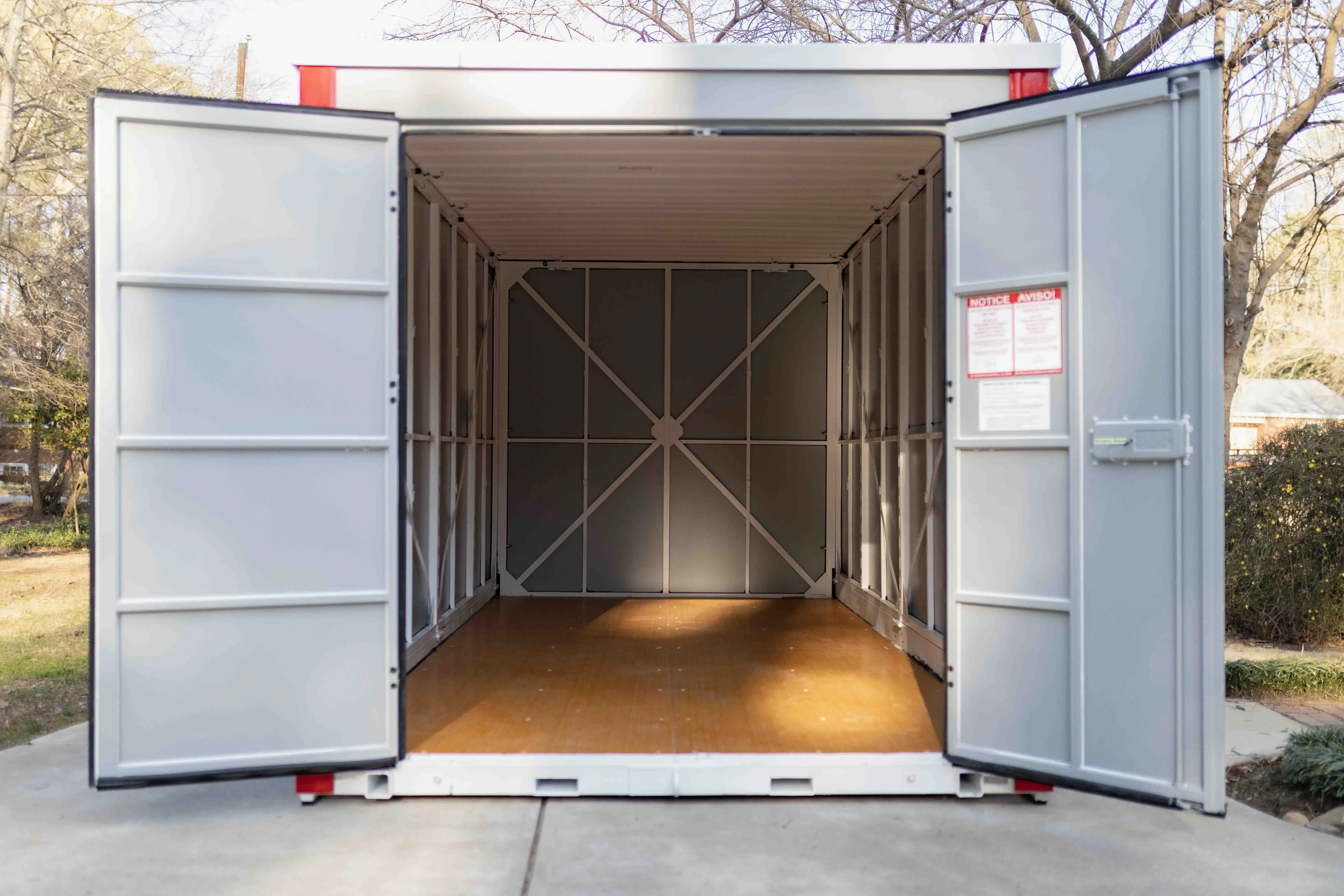 Storage unit with doors open 